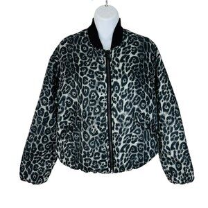 Rachel Roy Women's Size XS Leopard Oversized Puffer Bomber Gray Black Jacket